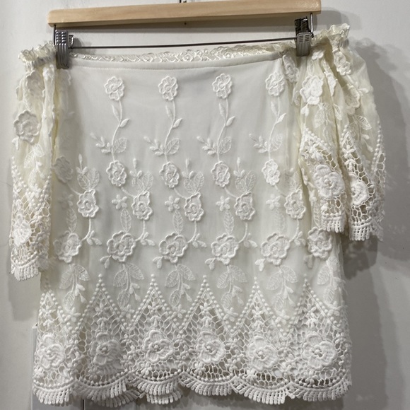 Parisian Collection White Lace Boat neck Short Sleeve Blouse Top size M - Picture 11 of 14
